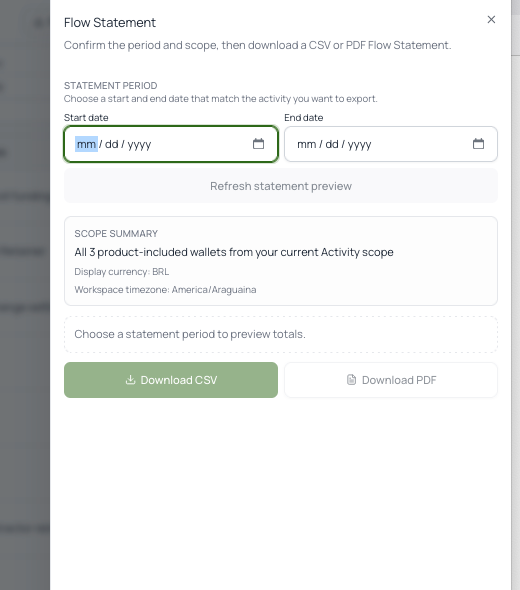 TxFlows Flow Statement export dialog